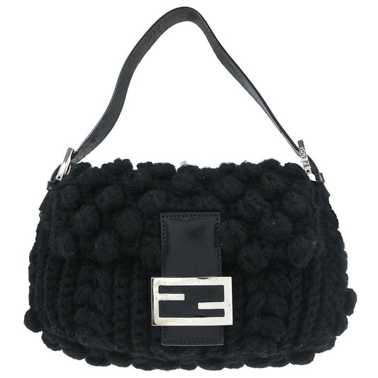 Fendi Black Wool Baguette Handbag