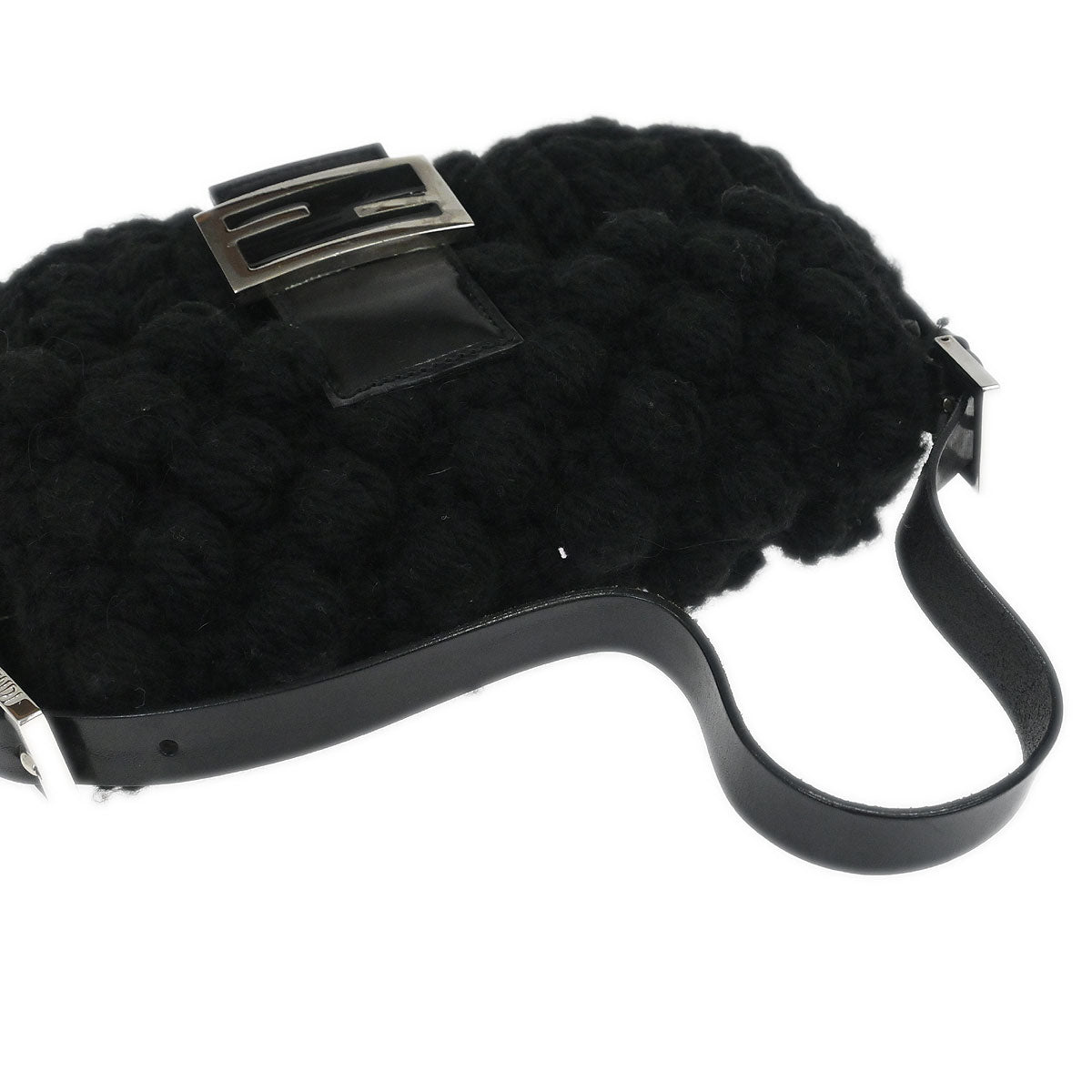 Fendi Black Wool Baguette Handbag