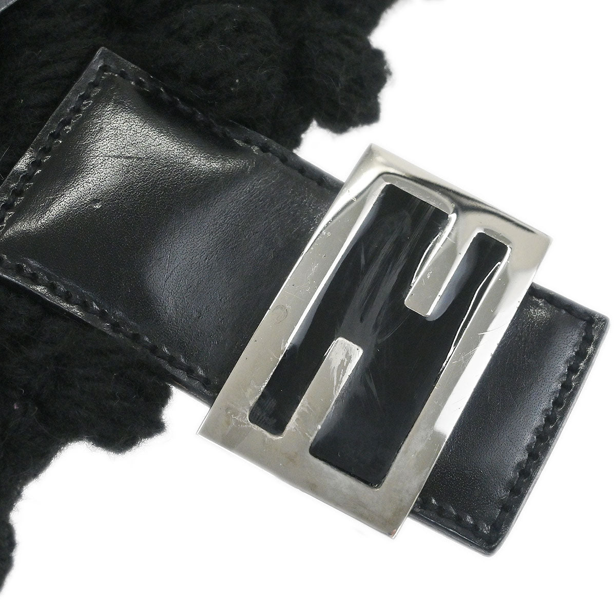 Fendi Black Wool Baguette Handbag