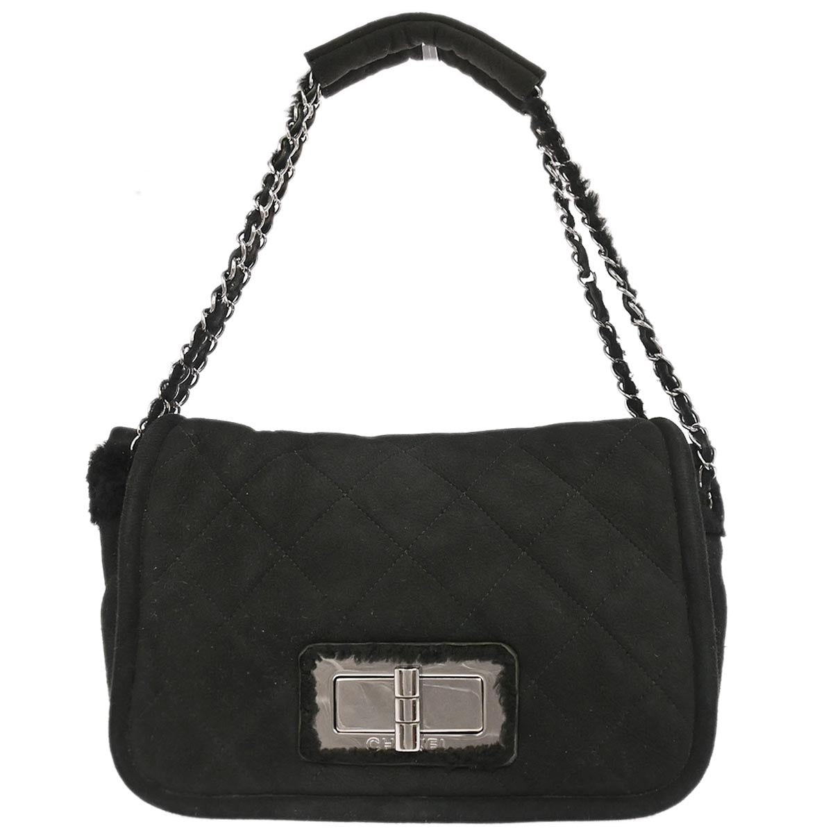 Chanel Black Mouton Mademoiselle Lock Handbag