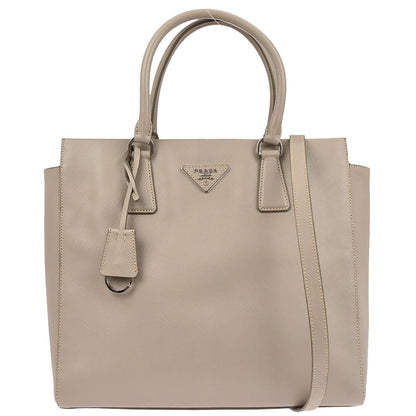 Prada Gray Leather 2way Shoulder Tote Handbag