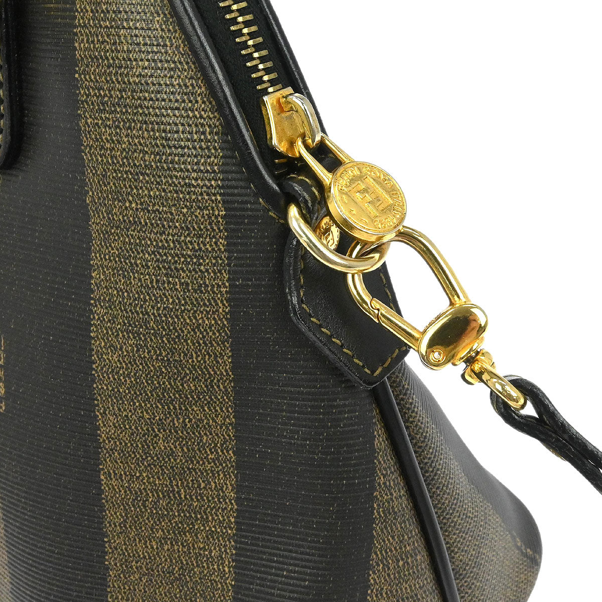 Fendi Brown Black Pequin 2way Shoulder Handbag