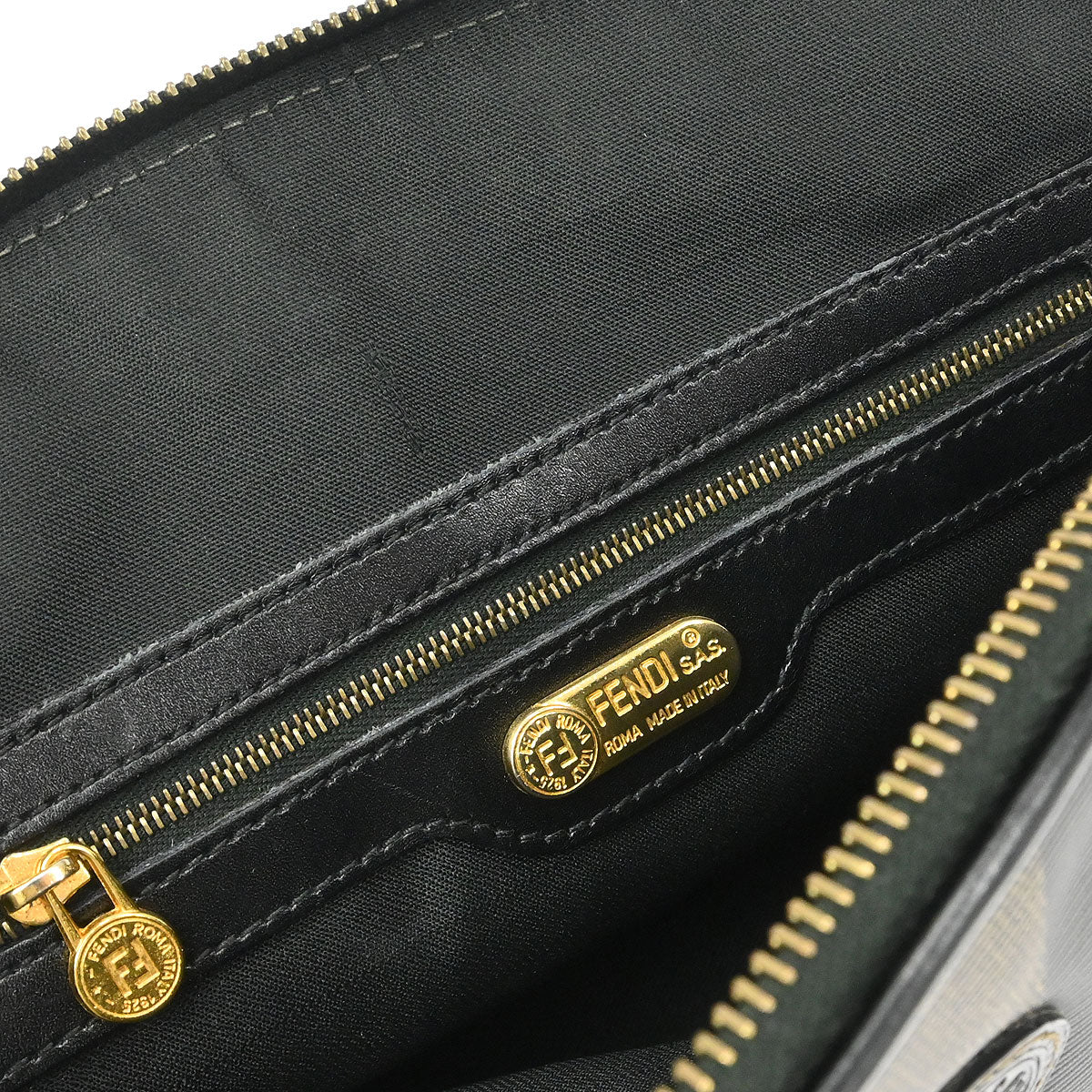 Fendi Brown Black Pequin 2way Shoulder Handbag