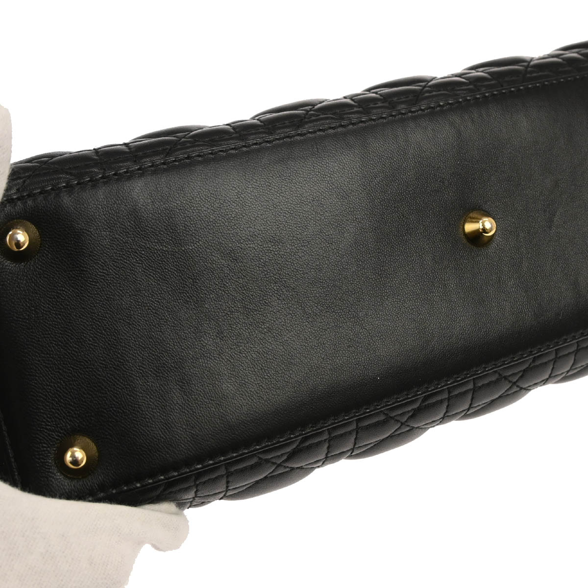 Christian Dior Black Lambskin Large Lady Dior Cannage 2way Shoulder Handbag