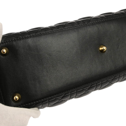 Christian Dior Black Lambskin Large Lady Dior Cannage 2way Shoulder Handbag