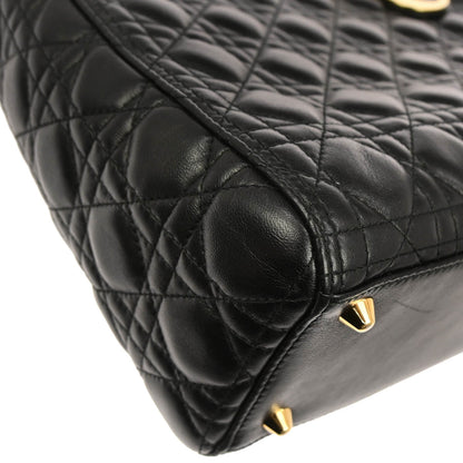 Christian Dior Black Lambskin Large Lady Dior Cannage 2way Shoulder Handbag