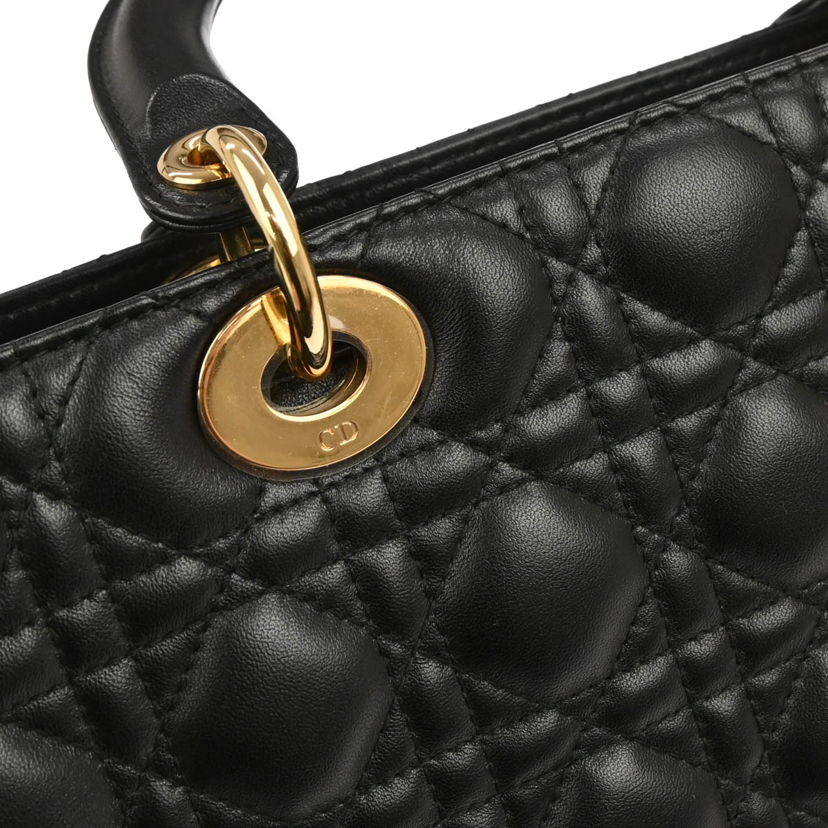 Christian Dior Black Lambskin Large Lady Dior Cannage 2way Shoulder Handbag