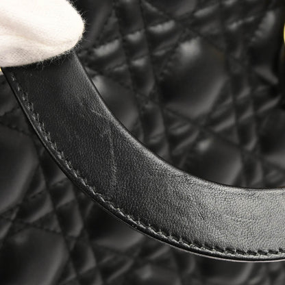 Christian Dior Black Lambskin Large Lady Dior Cannage 2way Shoulder Handbag