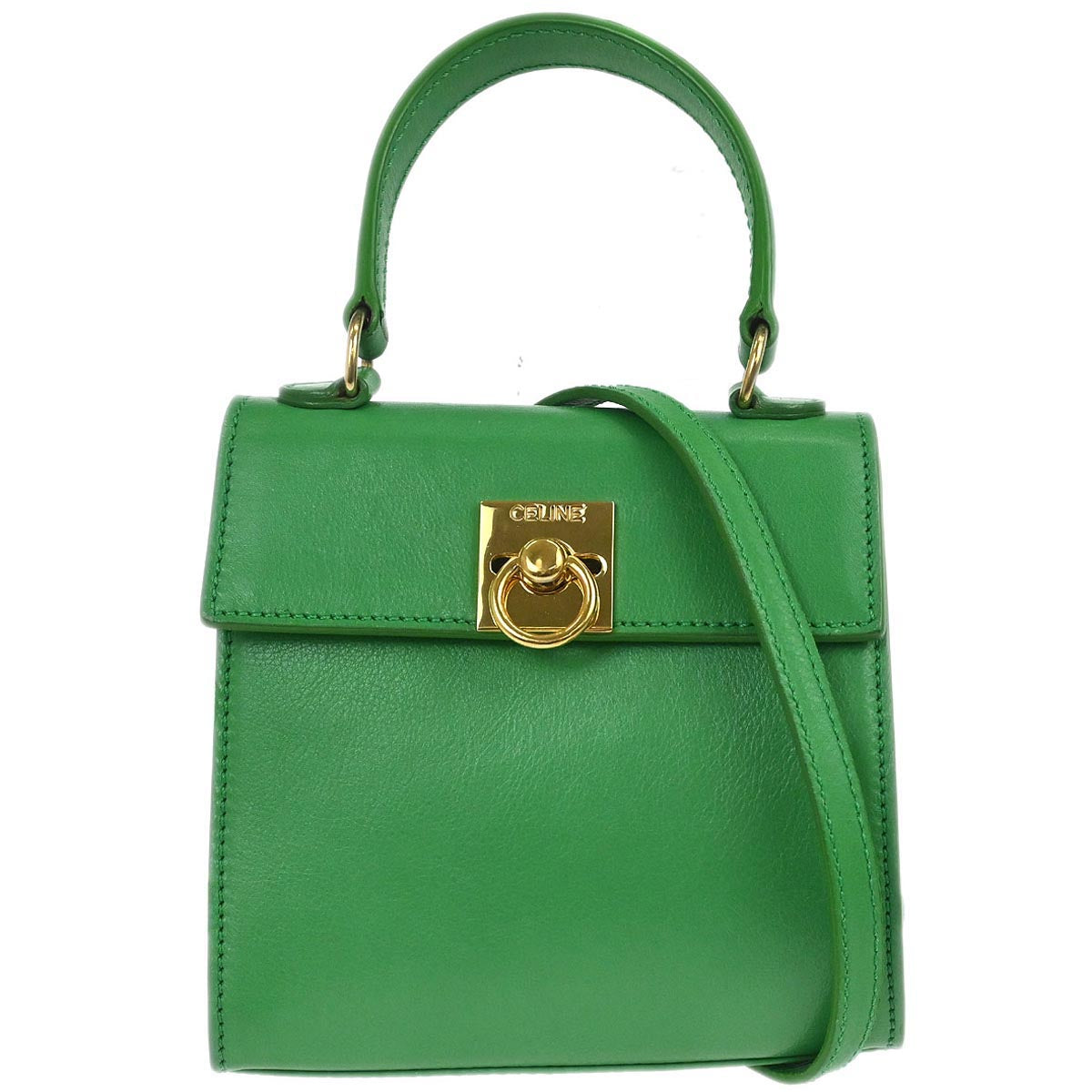 Celine Green Leather 2way Shoulder Handbag