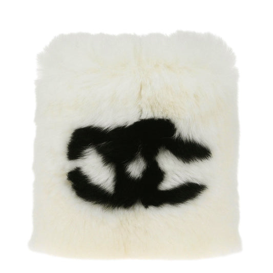 Chanel * White Lapin Fur Bracelet Bangle Wristband