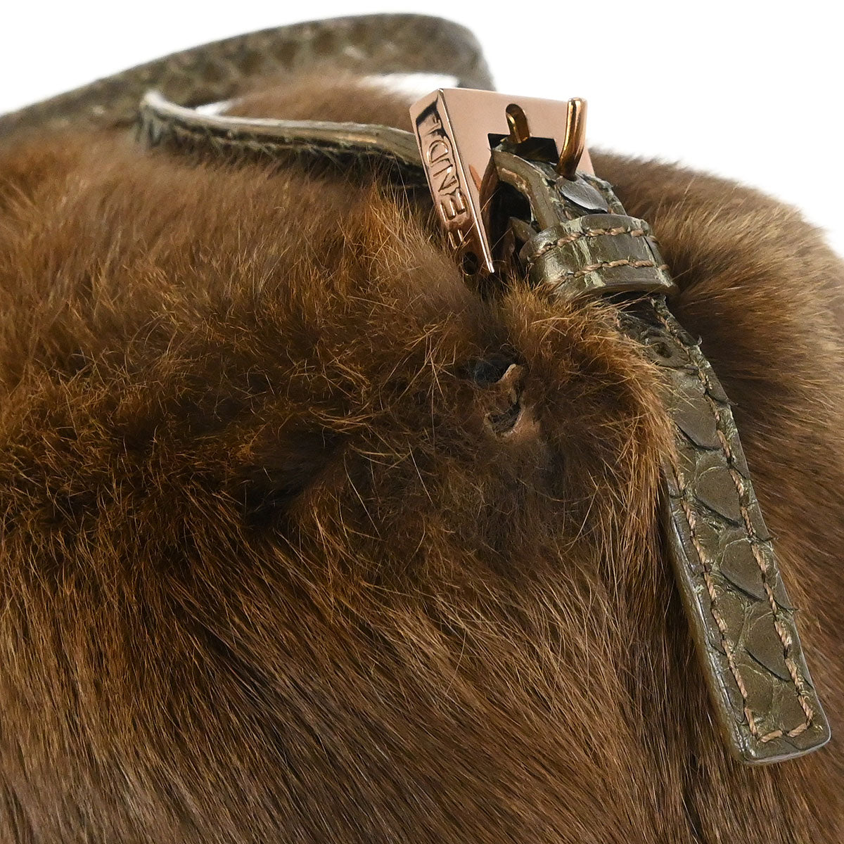 Fendi * Brown Rabbit Python Handbag