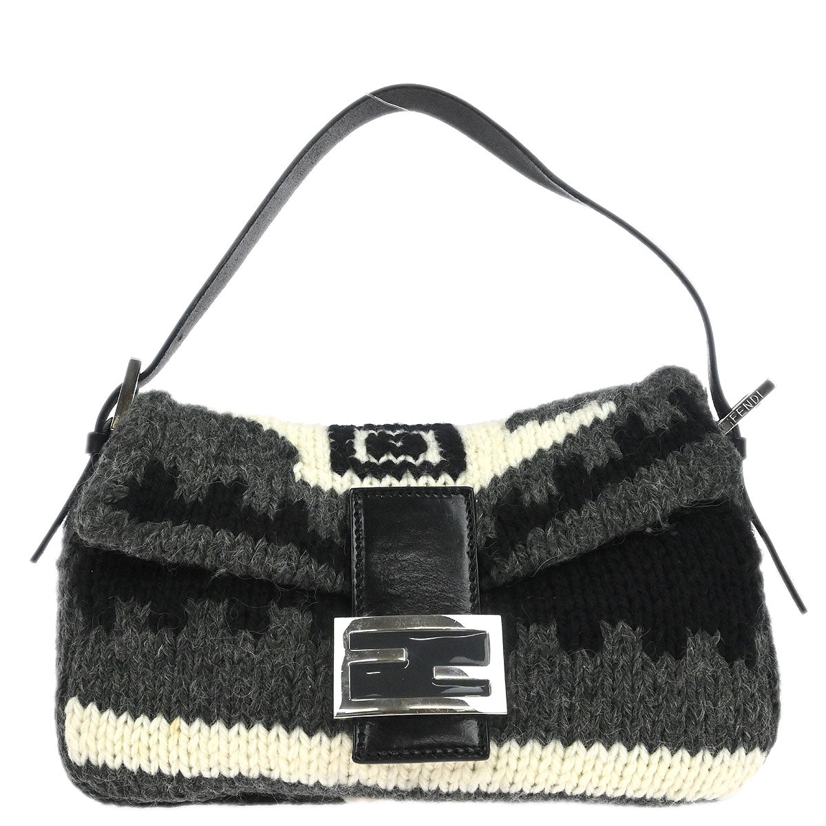 Fendi Gray Wool Baguette Handbag