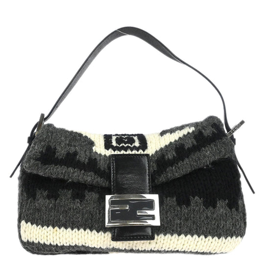 Fendi Gray Wool Baguette Handbag