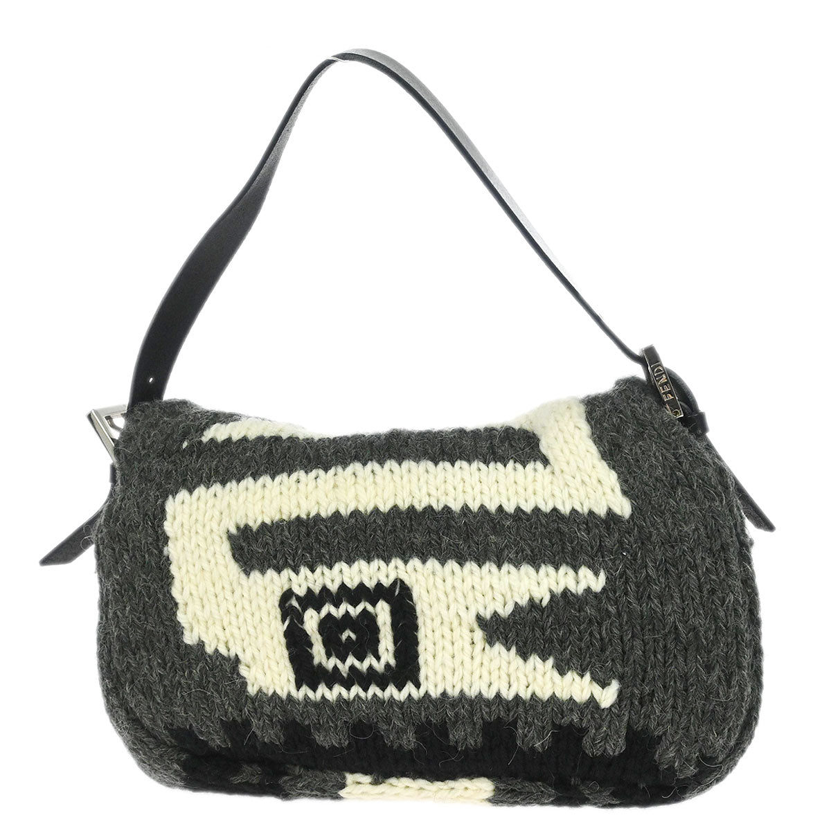 Fendi Gray Wool Baguette Handbag