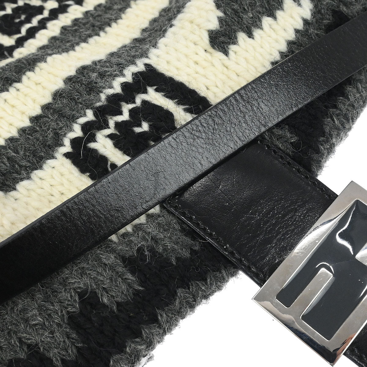Fendi Gray Wool Baguette Handbag