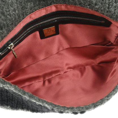Fendi Gray Wool Baguette Handbag