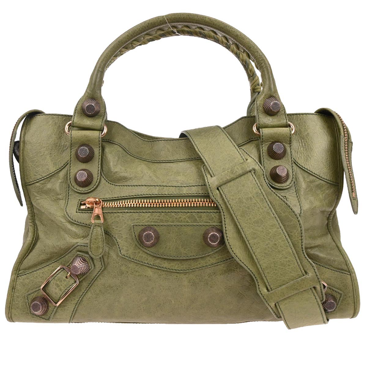 Balenciaga Green Lambskin Giant City 2way Shoulder Handbag