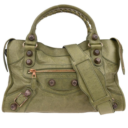 Balenciaga Green Lambskin Giant City 2way Shoulder Handbag