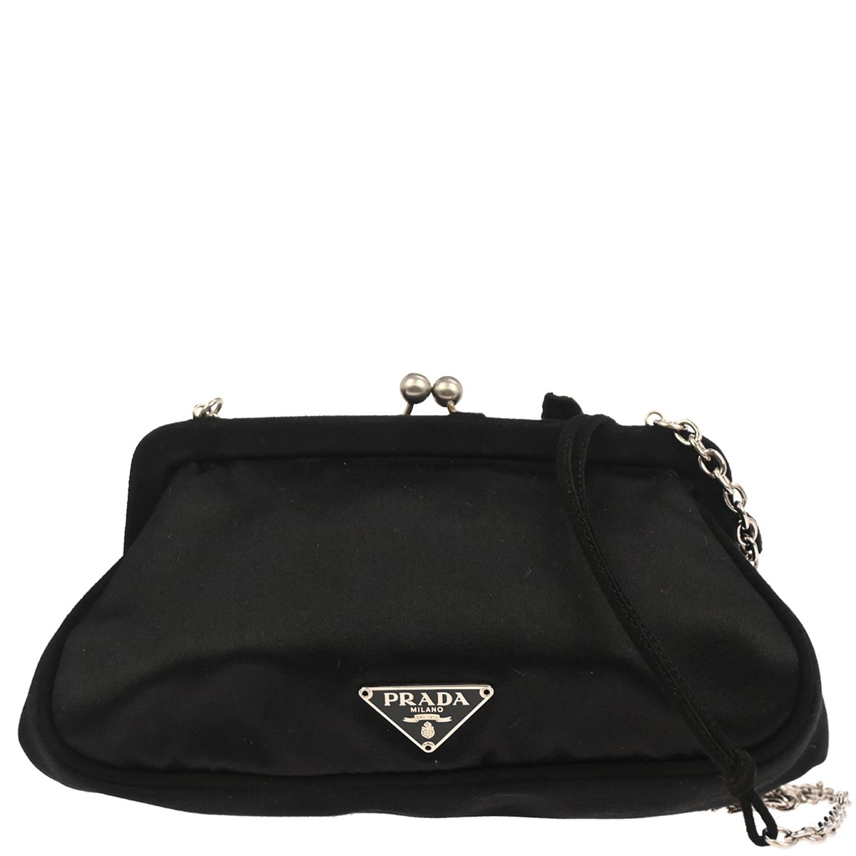 Prada Black Satin Kisslock Pochette Shoulder Bag