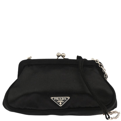Prada Black Satin Kisslock Pochette Shoulder Bag