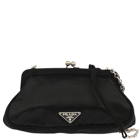 Prada Black Satin Kisslock Pochette Shoulder Bag