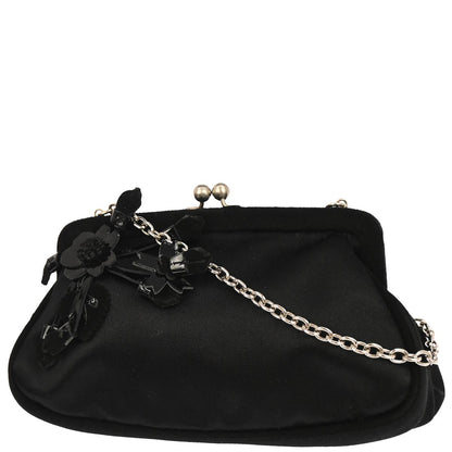 Prada Black Satin Kisslock Pochette Shoulder Bag