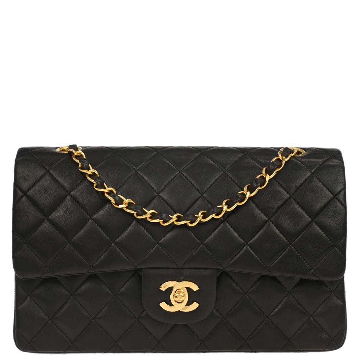 Chanel 1991-1994 Black Lambskin Medium Classic Double Flap Shoulder Bag