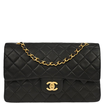 Chanel 1991-1994 Black Lambskin Medium Classic Double Flap Shoulder Bag
