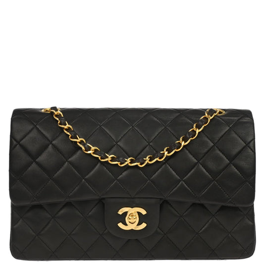 Chanel 1991-1994 Black Lambskin Medium Classic Double Flap Shoulder Bag
