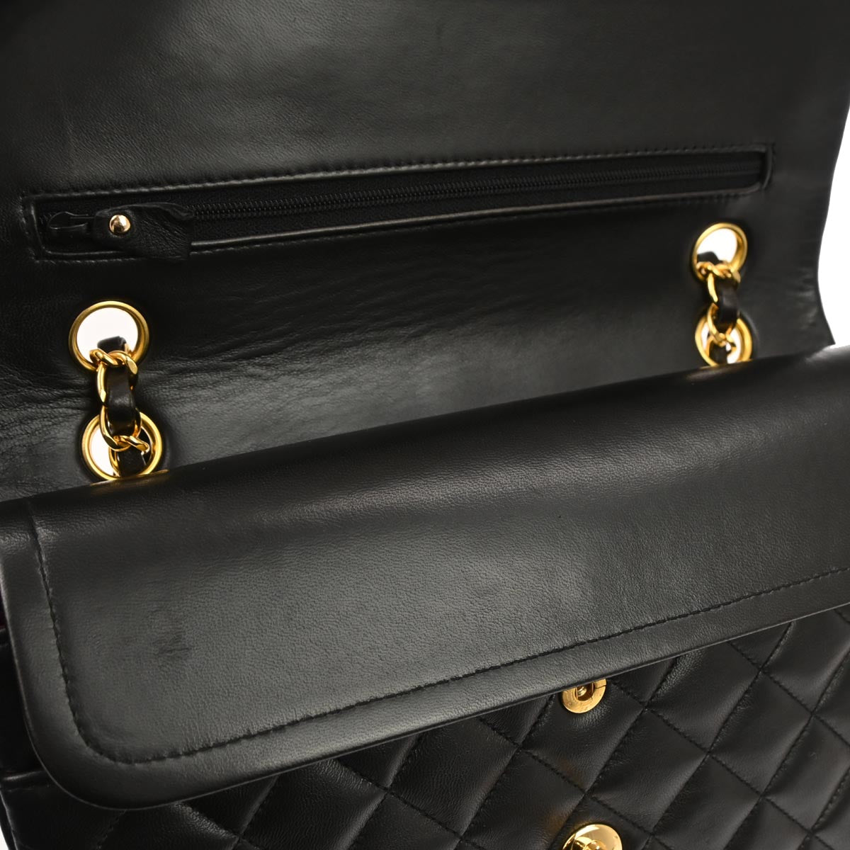 Chanel 1991-1994 Black Lambskin Medium Classic Double Flap Shoulder Bag