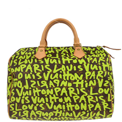 Louis Vuitton 2009 Green Monogram Graffiti Speedy 30 Handbag M93706