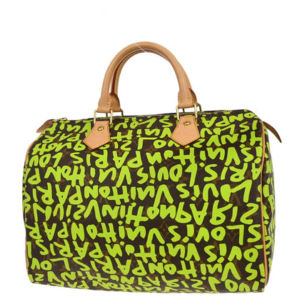 Louis Vuitton 2009 Green Monogram Graffiti Speedy 30 Handbag M93706