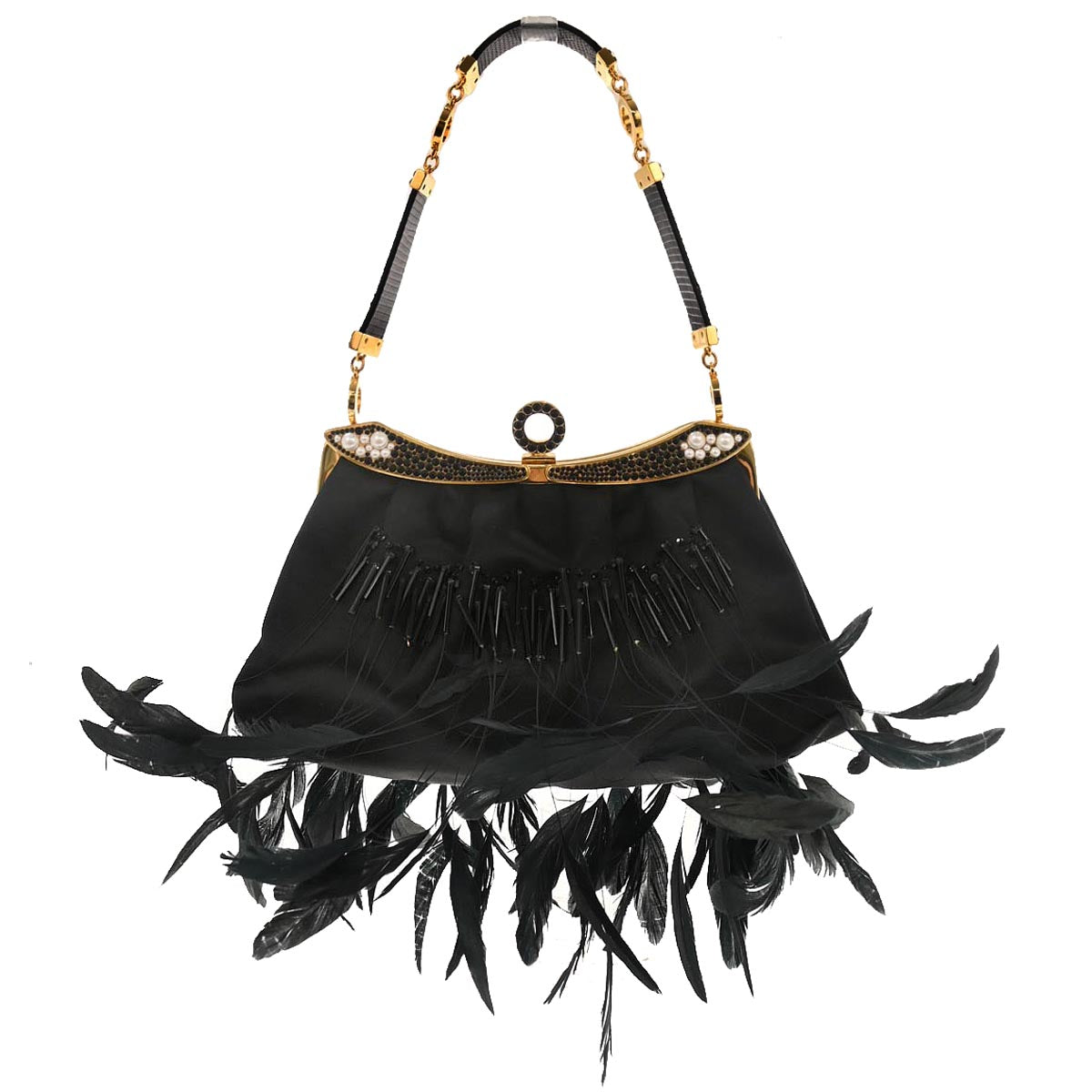 Bvlgari * Black Satin Lizard Handbag