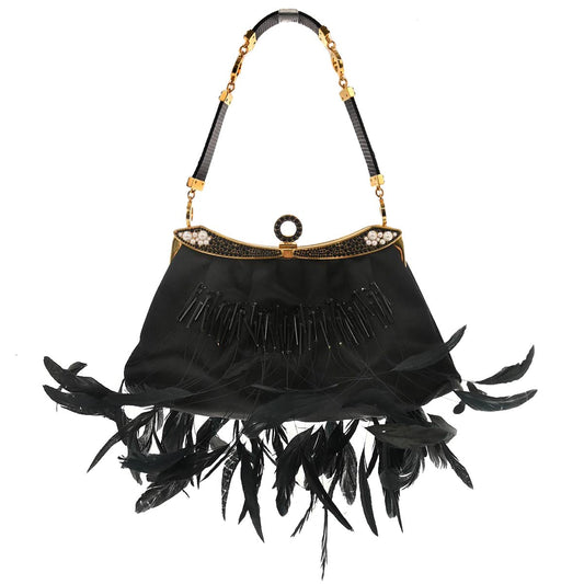 Bvlgari * Black Satin Lizard Handbag