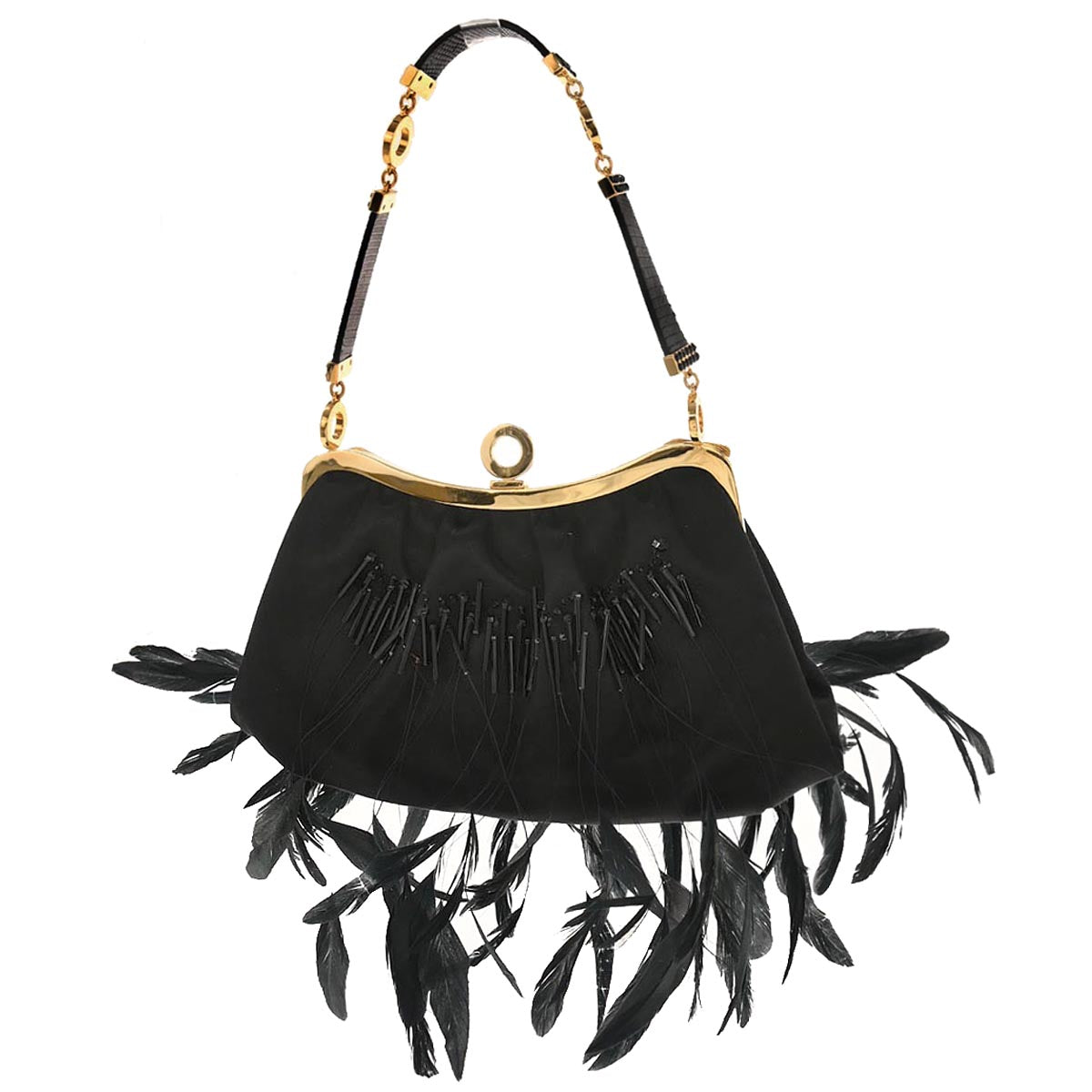 Bvlgari * Black Satin Lizard Handbag