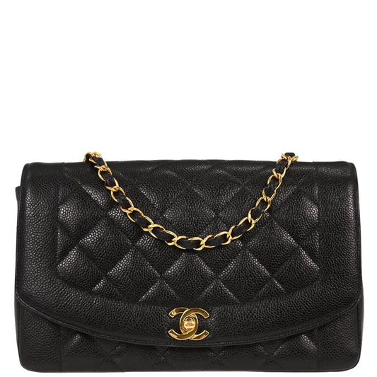 Chanel Black Caviar Skin Medium Diana Shoulder Bag