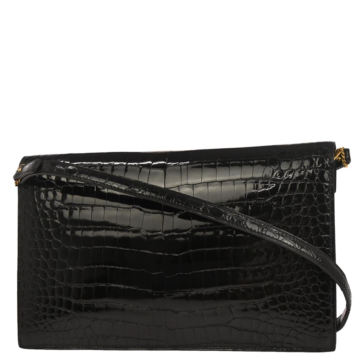 Hermes * Black Porosus Lydie Clutch Shoulder Bag