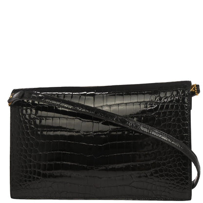 Hermes * Black Porosus Lydie Clutch Shoulder Bag