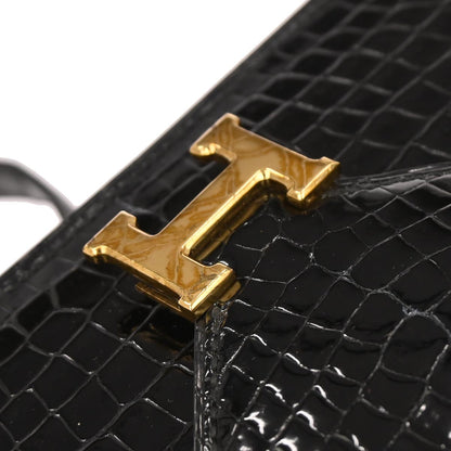 Hermes * Black Porosus Lydie Clutch Shoulder Bag