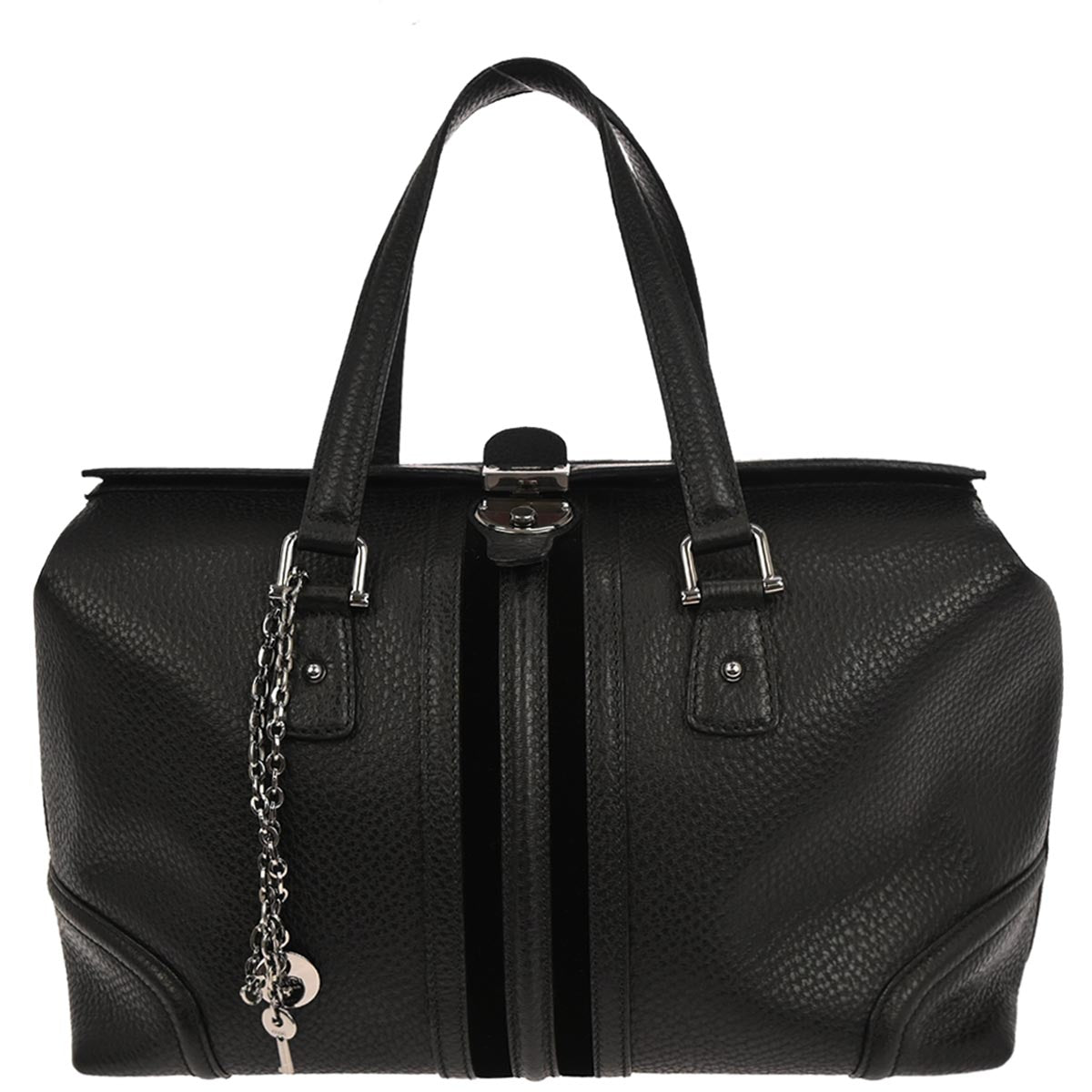 Gucci Black Leather Sherry Line Treasure Duffle Handbag