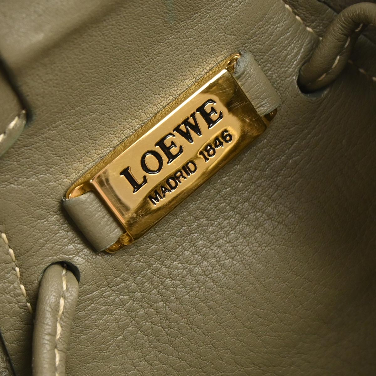 Loewe Khaki Leather Drawstring Shoulder Bag