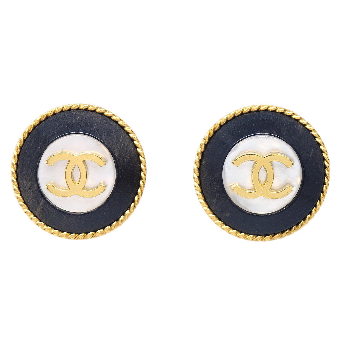 Chanel Costume Pearl Button Clip-On Earrings Gold 95A
