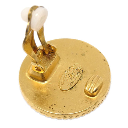 Chanel Costume Pearl Button Clip-On Earrings Gold 95A