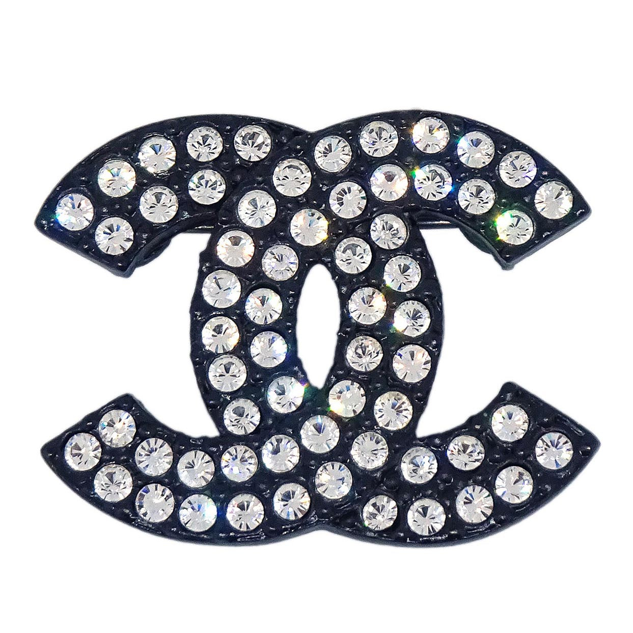 Chanel CC Brooch Pin Rhinestone Black 02A