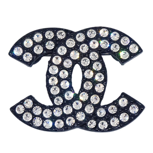 Chanel CC Brooch Pin Rhinestone Black 02A