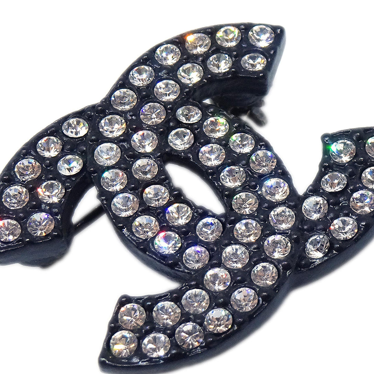 Chanel CC Brooch Pin Rhinestone Black 02A