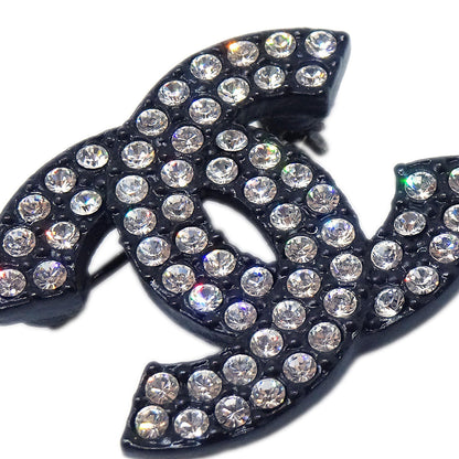 Chanel CC Brooch Pin Rhinestone Black 02A