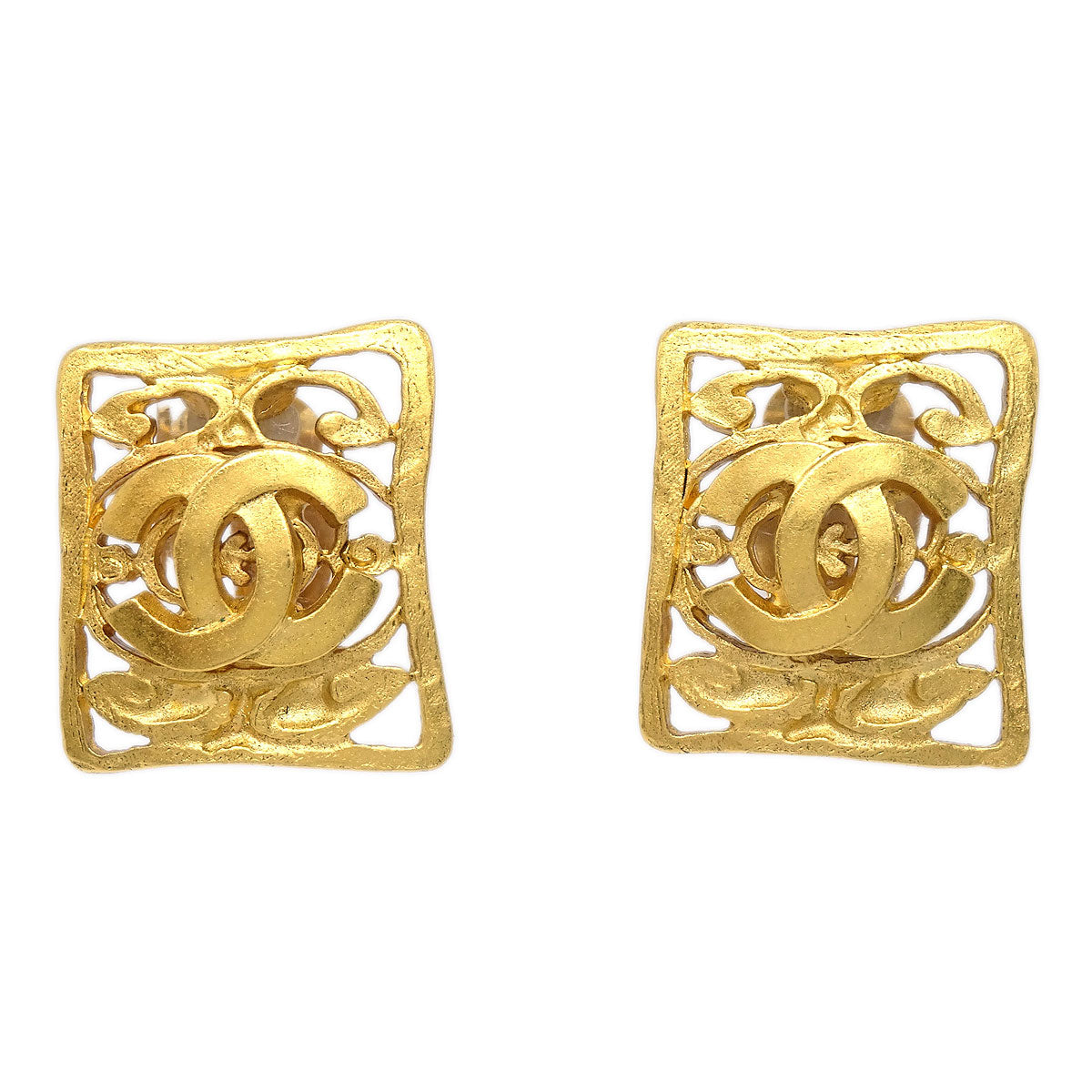 Chanel Rectangle Clip-On Earrings Gold 95A