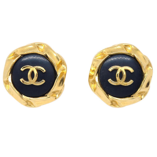 Chanel Black Button Clip-On Earrings 96P