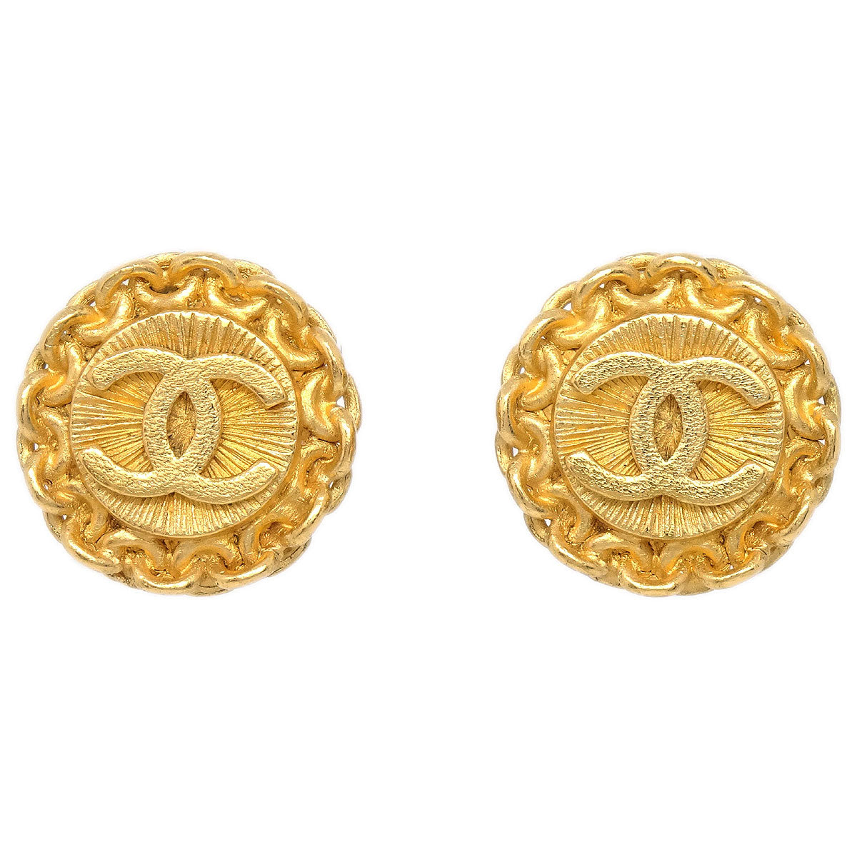 Chanel Button Clip-On Earrings Gold 96P